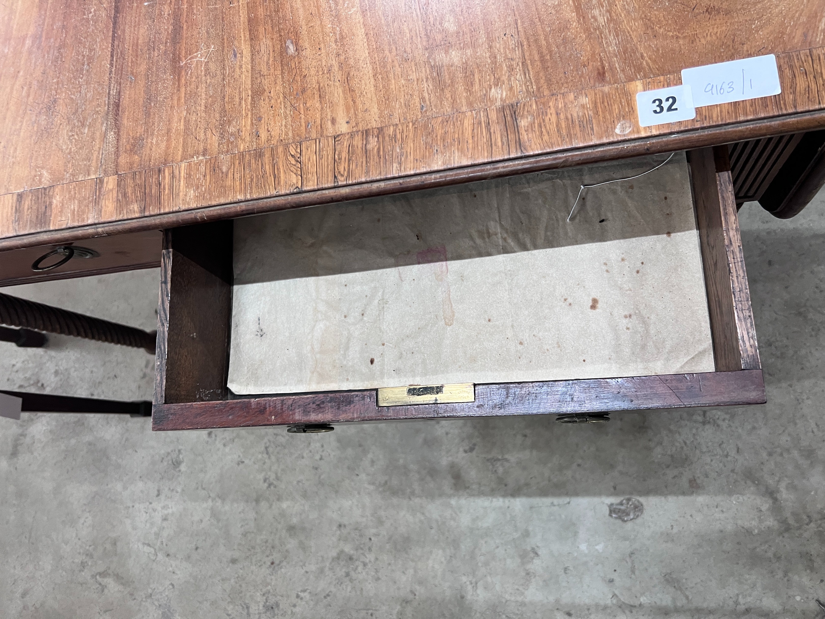 A Regency rosewood banded mahogany sofa table, width 102cm, depth 75cm, height 76cm, *Please note the sale commences at 9am.